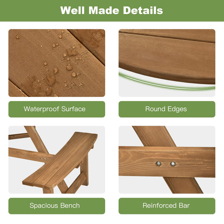 Giantex Wooden Picnic Table for 6 Person, Round Outdoor Table with 3 Benches, Umbrella Hole