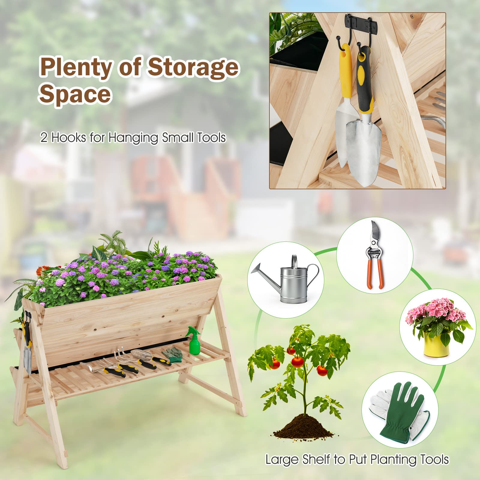Giantex Raised Garden Bed, Vertical Planter with Storage Shelf (Natural)
