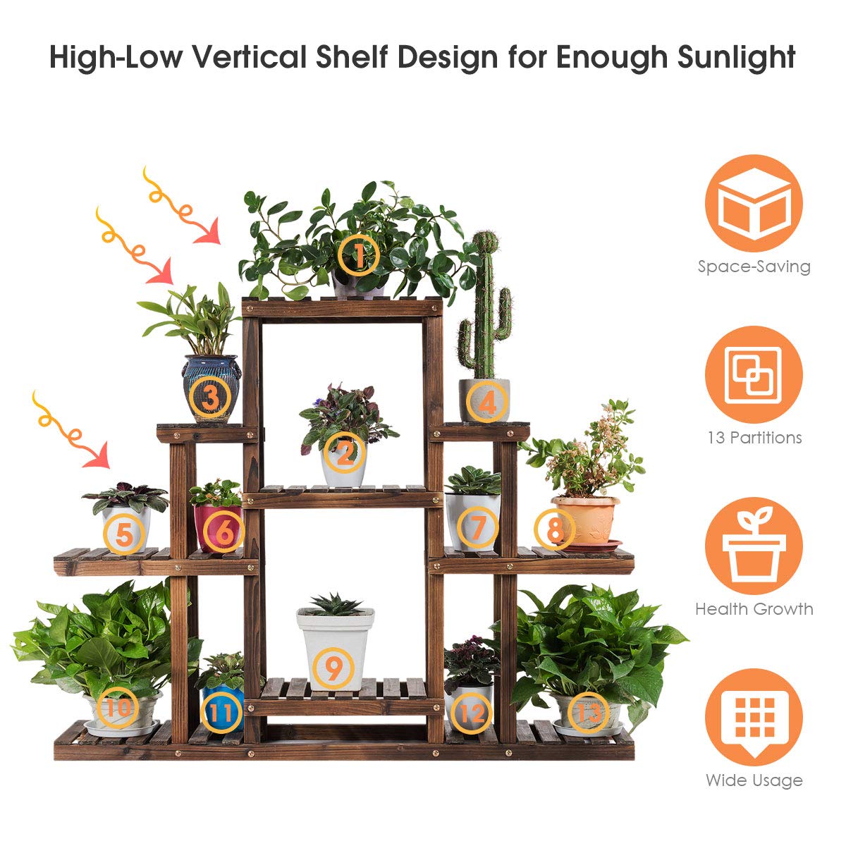 Giantex Flower Rack Wood Plant Stand Wood Shelves Bonsai Display Shelf