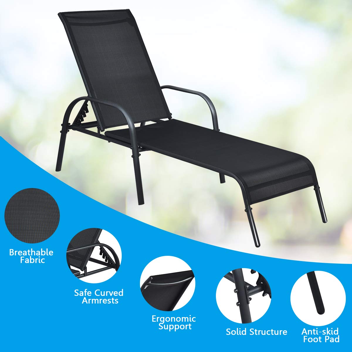 Giantex Adjustable Patio Chaise Lounge, Outdoor Folding Lounge Recliner Chairs