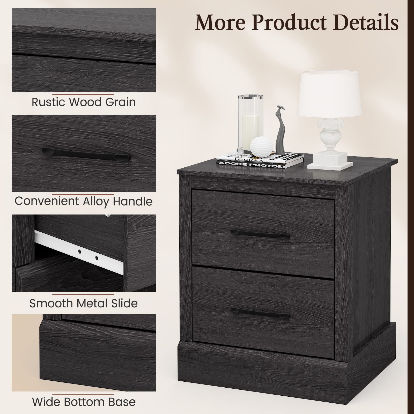 Giantex Farmhouse Nightstand Set of 2, Wood Bedside Table with 2 Storage Drawers