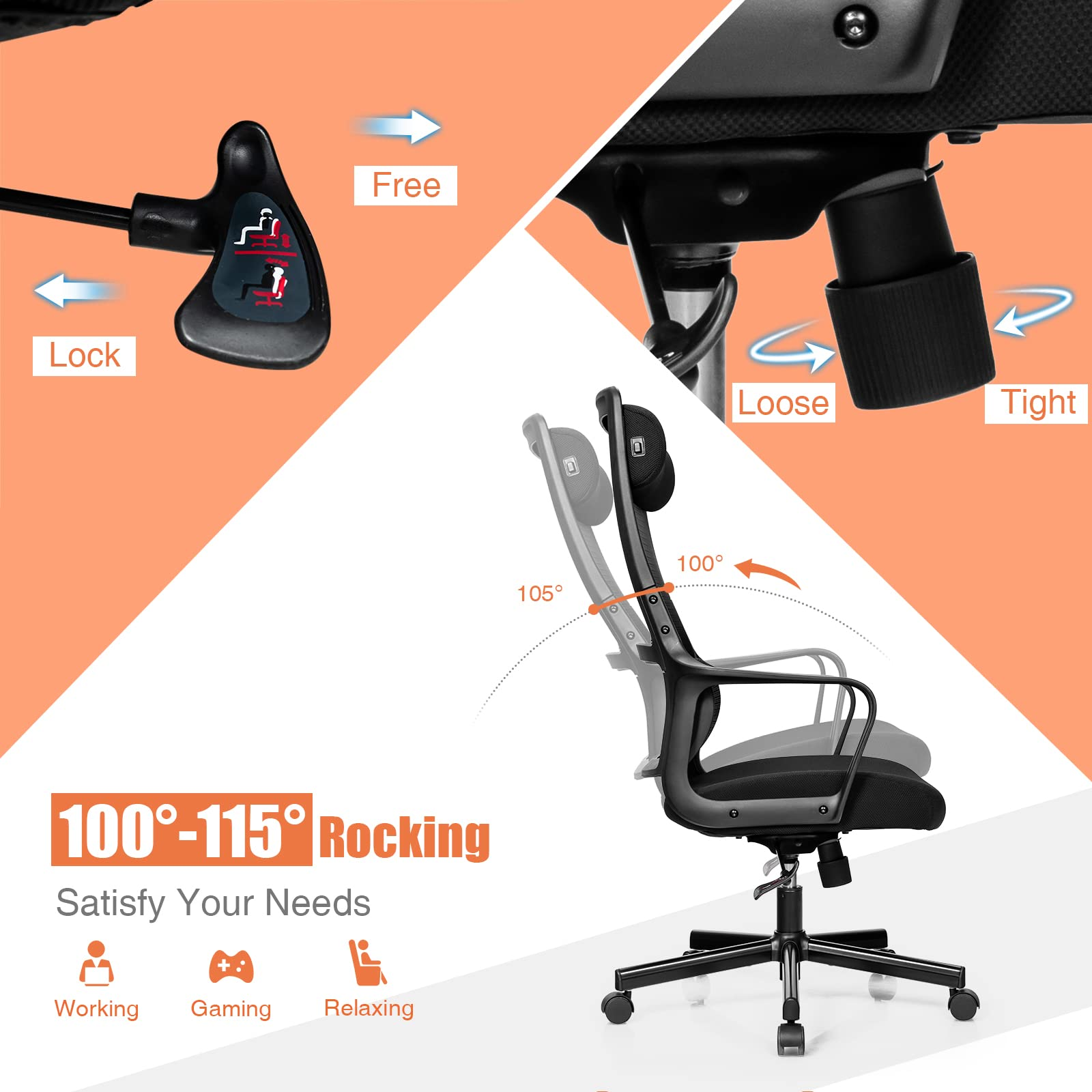 Giantex High Back Mesh Office Chair with Heating Headrest and Lumbar Support Armrest