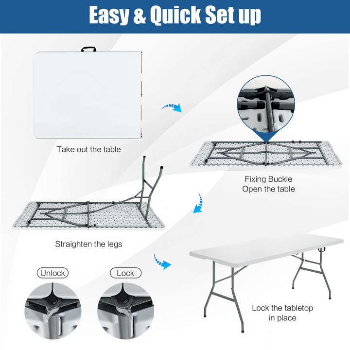 No Assembly  6FT Portable Foldable Tables for Party Camping BBQ