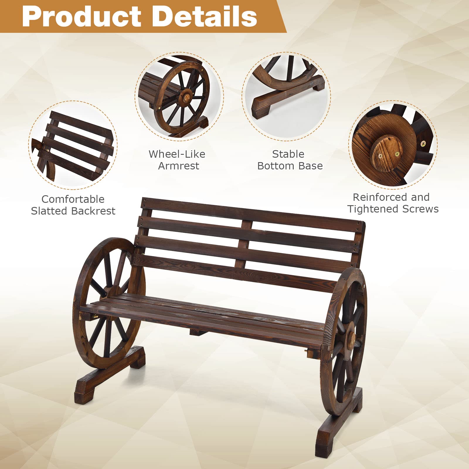 Giantex Outdoor Bench Wooden Wagon Wheel Bench, 2-Person Outdoor Garden Bench