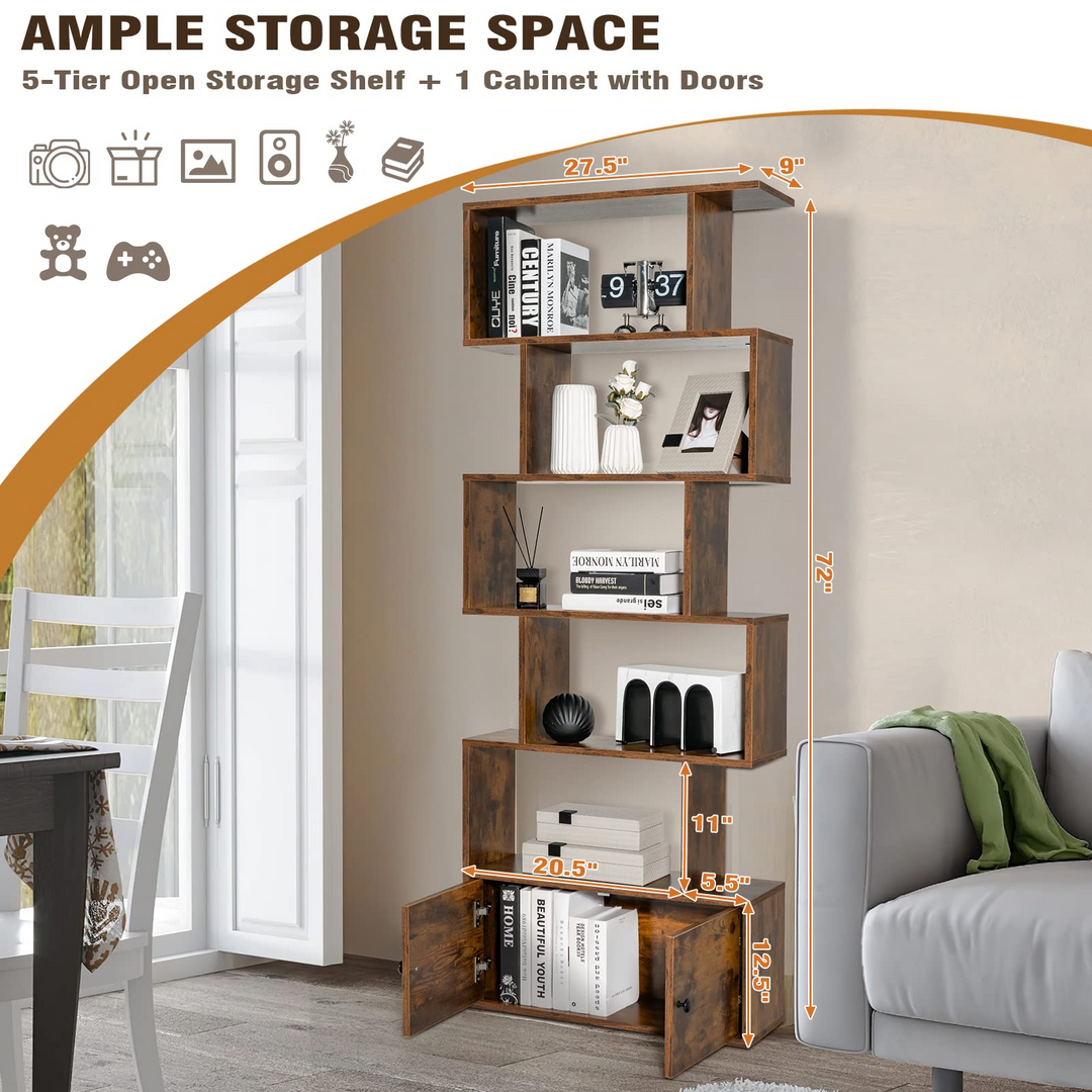 Giantex Set of 2 6-Tier Geometric Bookcase with Cabinet