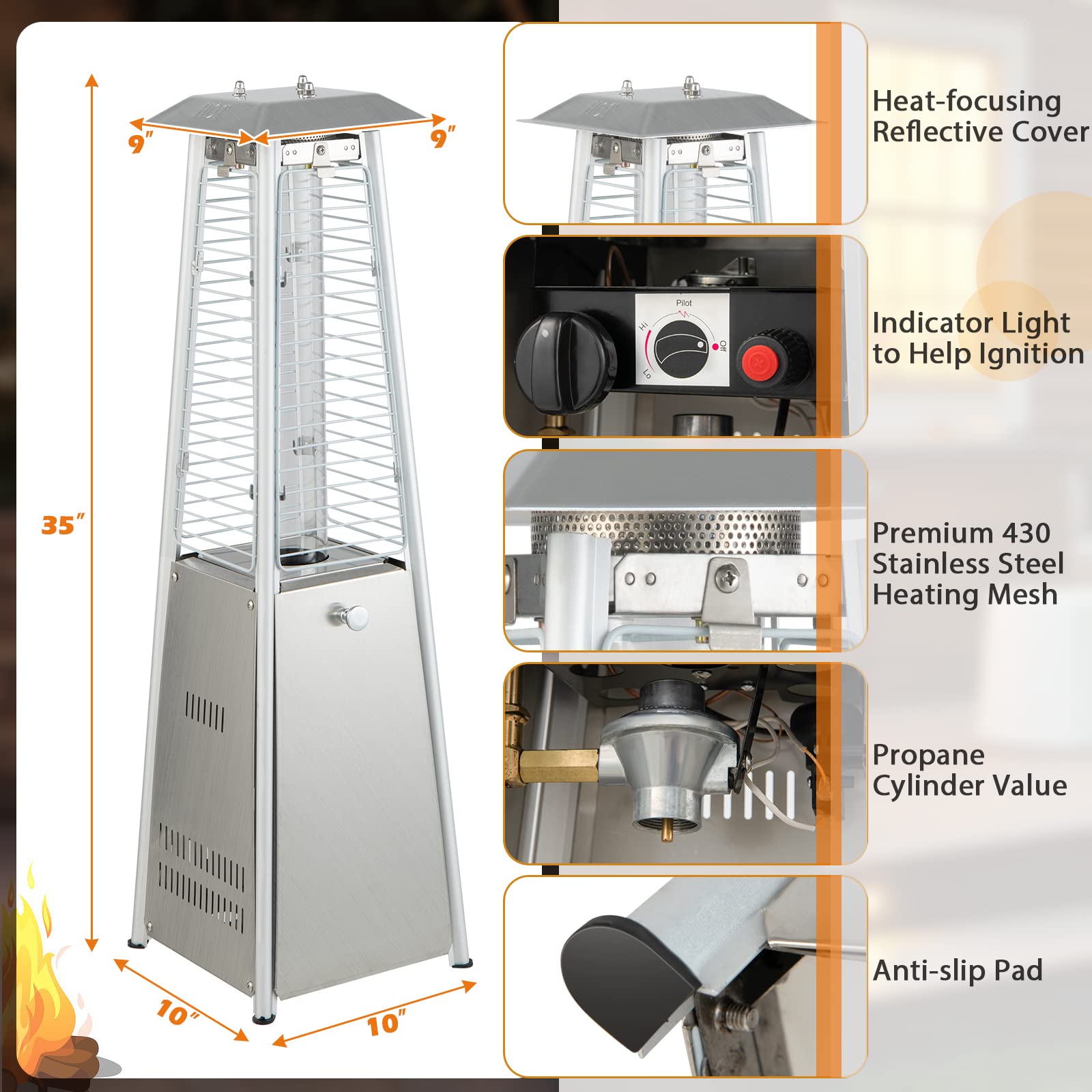 Giantex Outdoor Heaters for Patio - 35" Outside Portable Tabletop Patio Heater, 9500 BTU