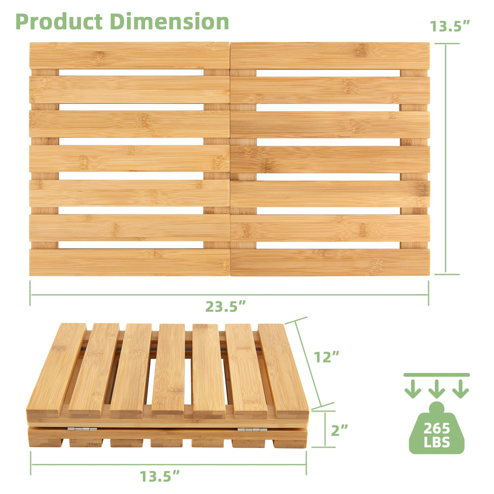 Giantex Bamboo Bath Mat, Foldable Non-Slip Wooden Shower Mat