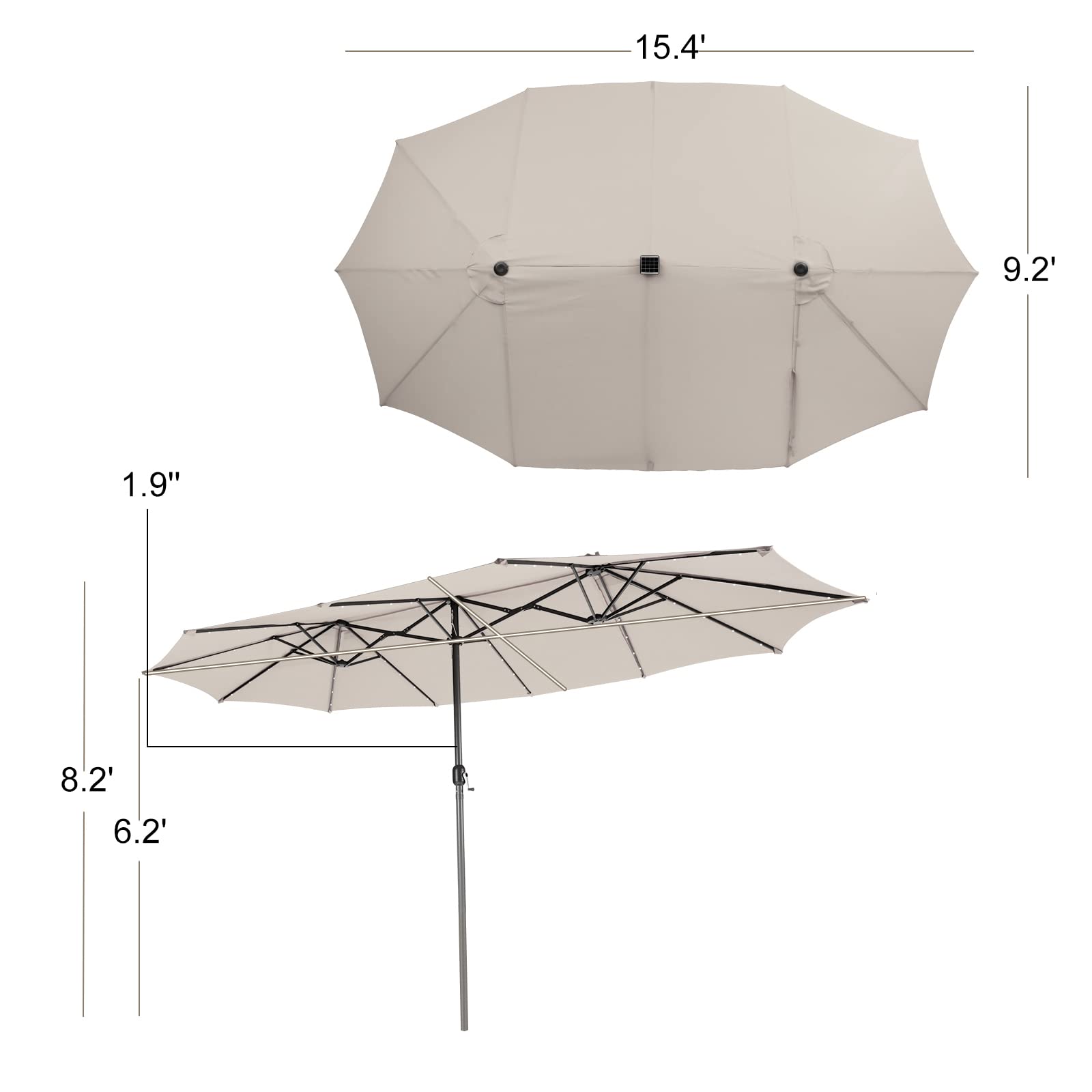 Giantex 15 FT Double Patio Umbrellas with 48 Solar LED Lights, Extra-Large Rectangle Umbrella
