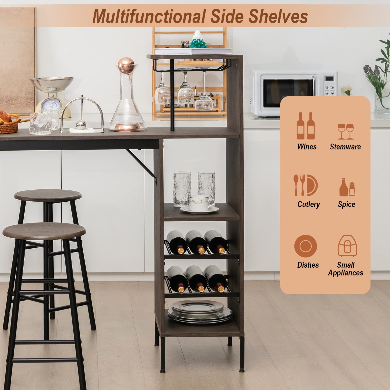 Giantex 3 Pieces Bar Table and Stools Set, Bistro Table Set with Glass Holder (Brown)