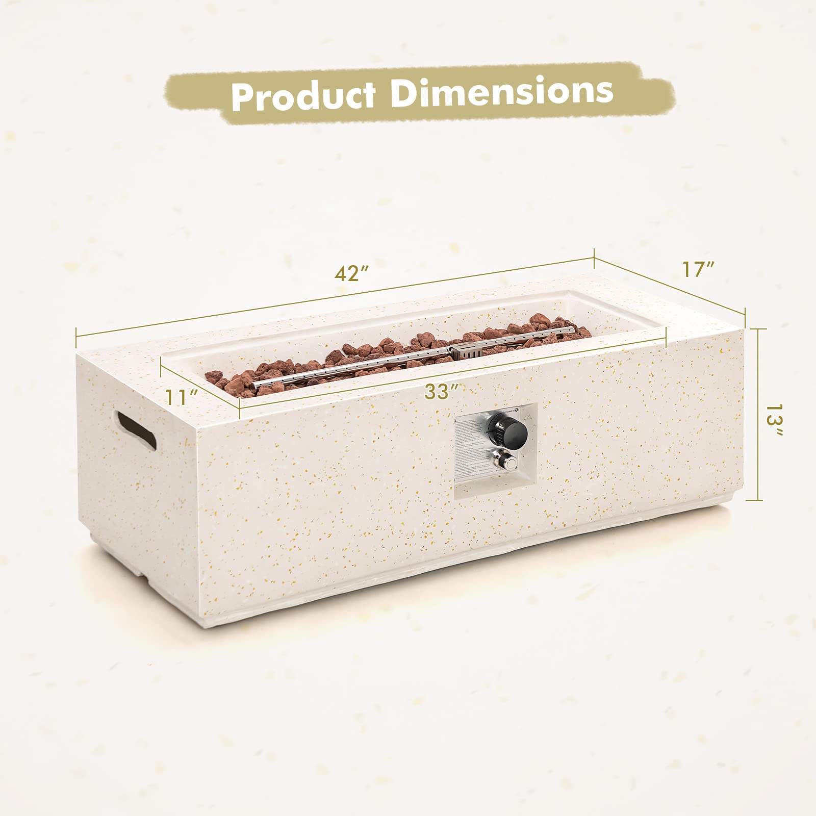 Giantex Rectangle Fire Pit Table - 50,000 BTU Terrazzo Propane Gas Fire Table