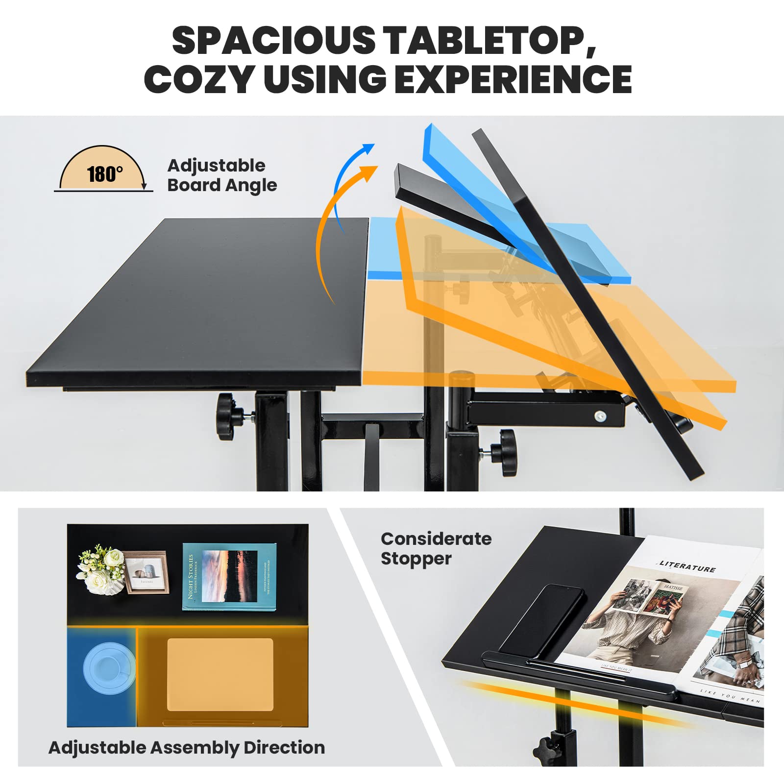 Giantex Mobile Stand up Desk Adjustable, Rolling Standing Laptop Cart Sit Stand Desk with 2 Tilting Desktops(Black)
