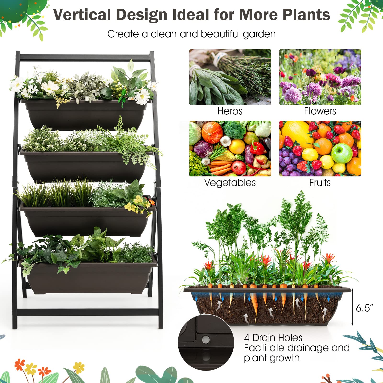 Giantex 2 Pcs 4.1FT Vertical Raised Garden Bed, 4-Tier Elevated Planter Box
