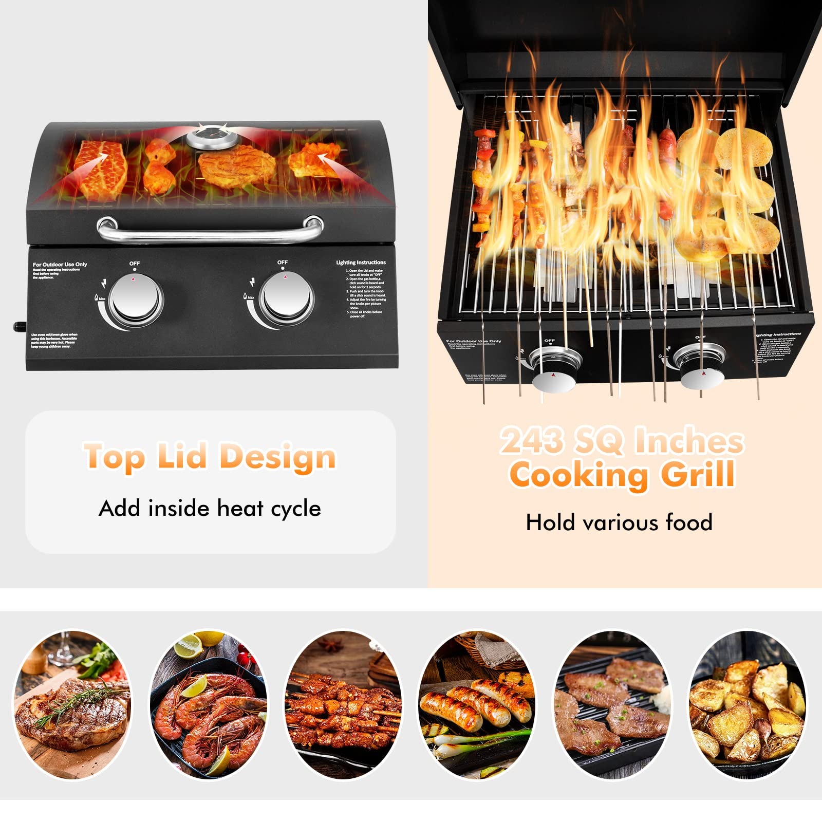 Giantex Portable Gas Grill, 2 Burners Max. 20,000 BTUs total
