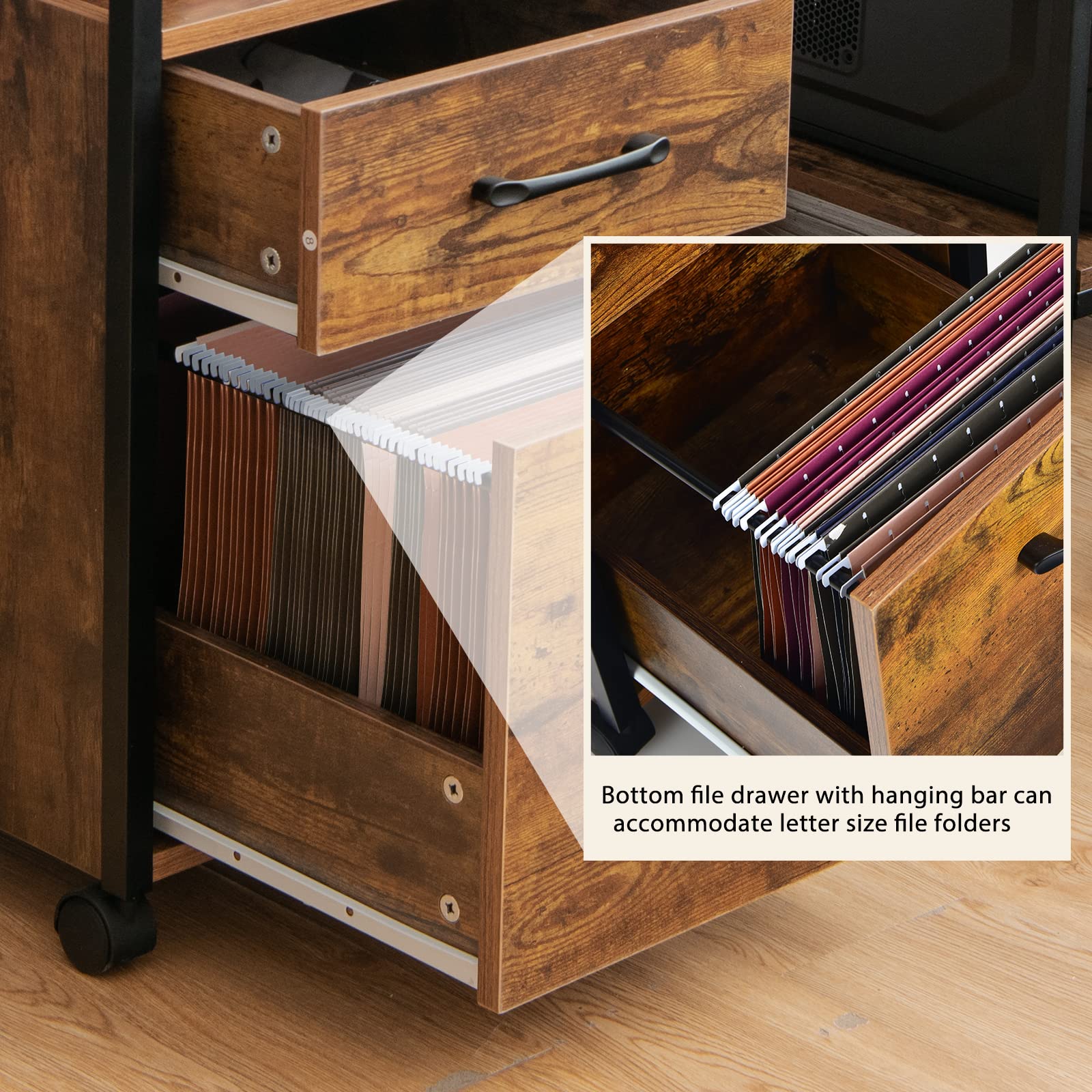 Giantex 2-Drawer Rolling File Cabinet, Under Desk File Cabinet Printer Stand on Wheels, Rustic Brown