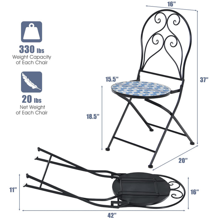 Giantex 2 Pieces Folding Bistro Chairs, Mosaic Patio Chairs with Ceramic Tiles Seat and Exquisite Floral Pattern