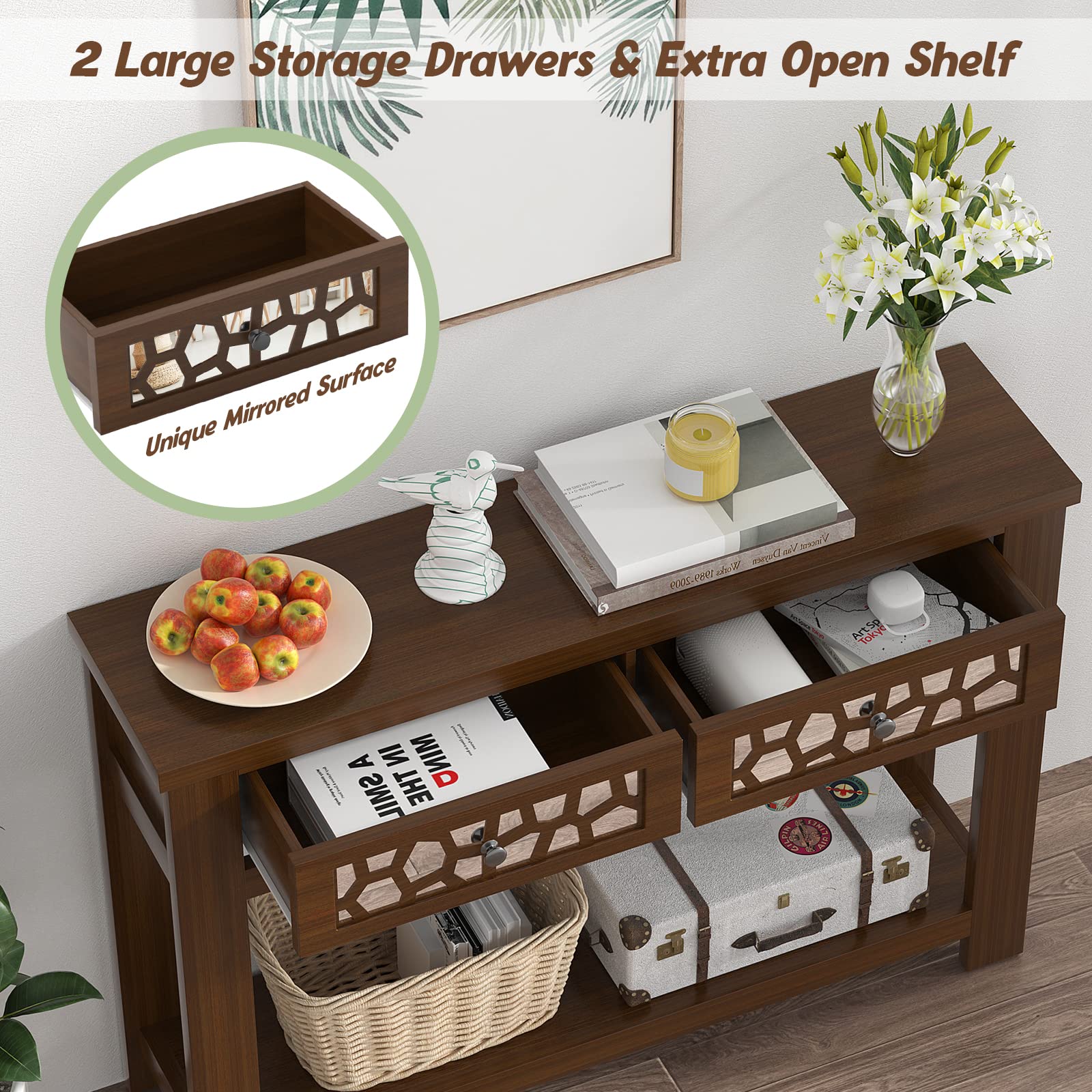 Giantex 2-Tier Console Table with Drawers