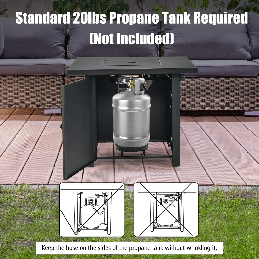 Giantex 32" Patio Propane Fire Table - 50,000 BTU Square Metal Fire Table with Lid, PVC Cover, Glass Stones