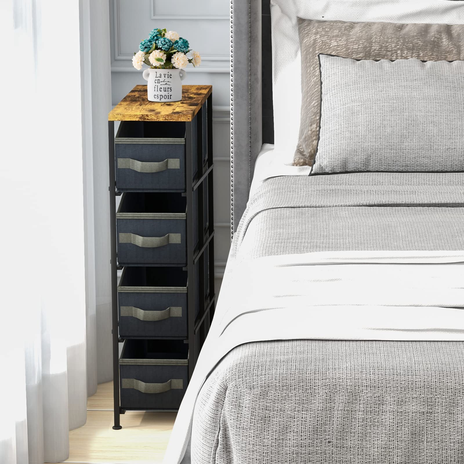 Giantex Vertical 4 Drawer Dresser for Bedroom- Narrow Storage Tower Unit with 4 Removable Drawers
