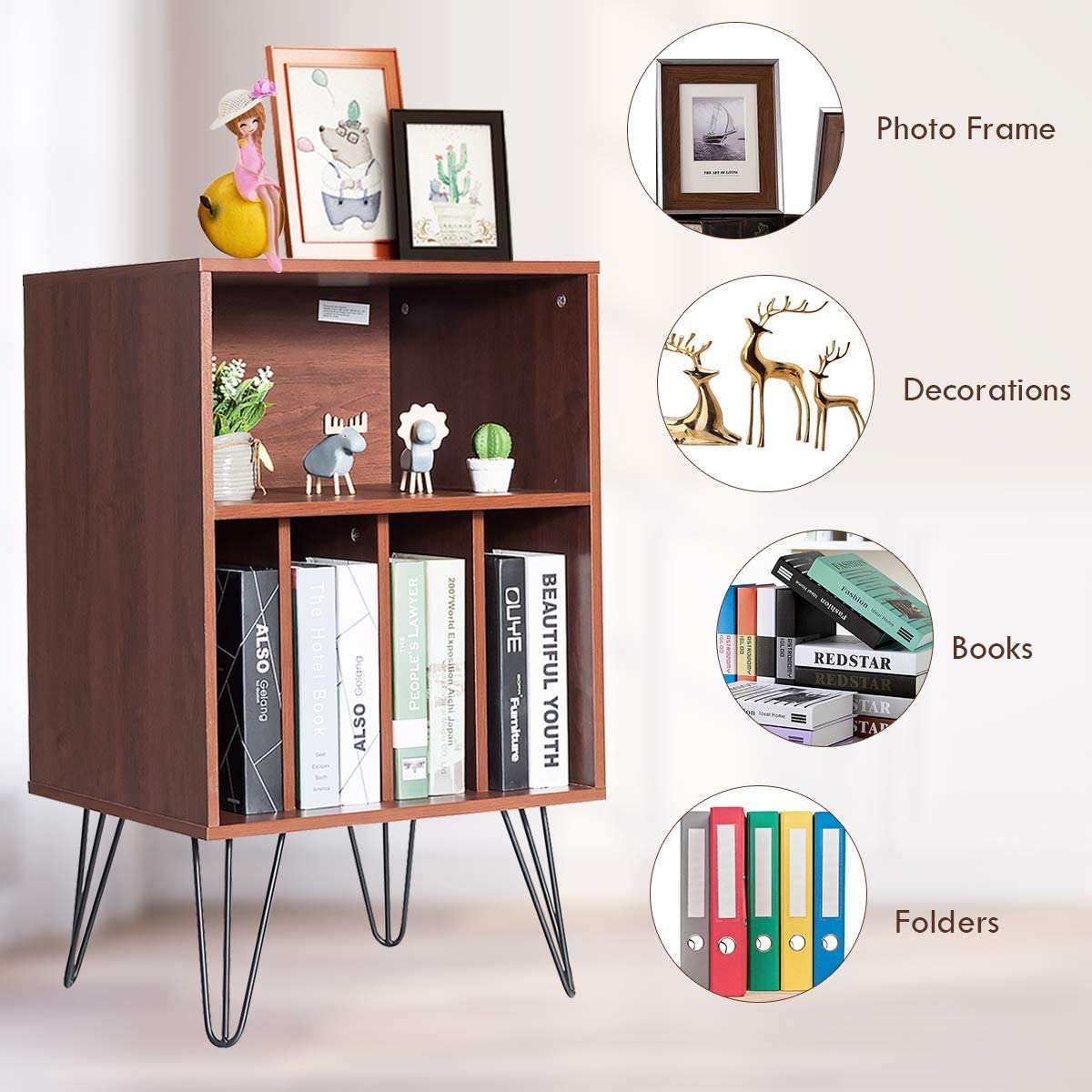 Giantex End Table Record Player Stand, Turntable Stand Record Storage Cabinet