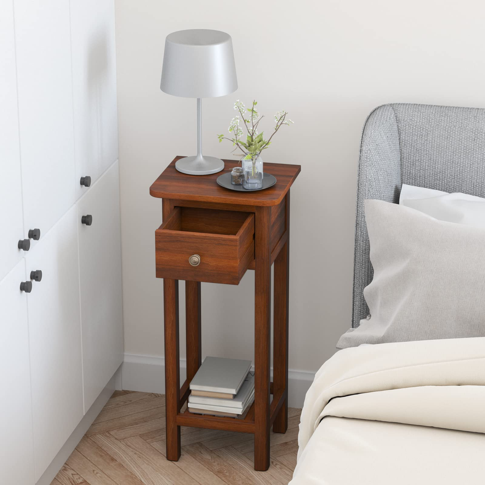 Small End Table | Wooden Slim Side Table for Small Space