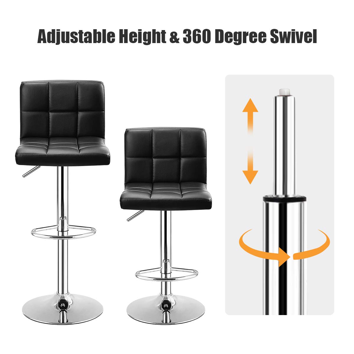 Giantex Bar Stool, Modern Swivel Adjustable Armless Barstools, Square Counter Height PU Leather Bar Stools