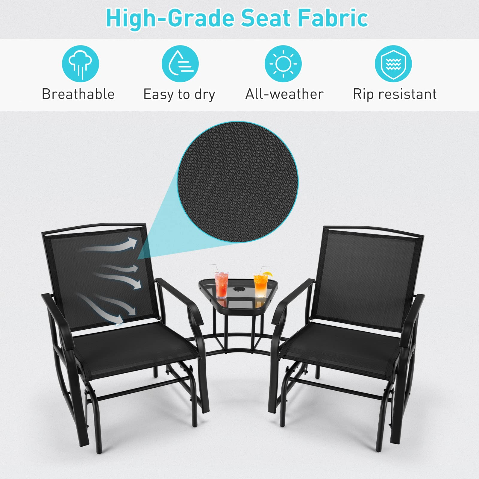 Giantex Outdoor Glider Chairs with Table & Umbrella Hole
