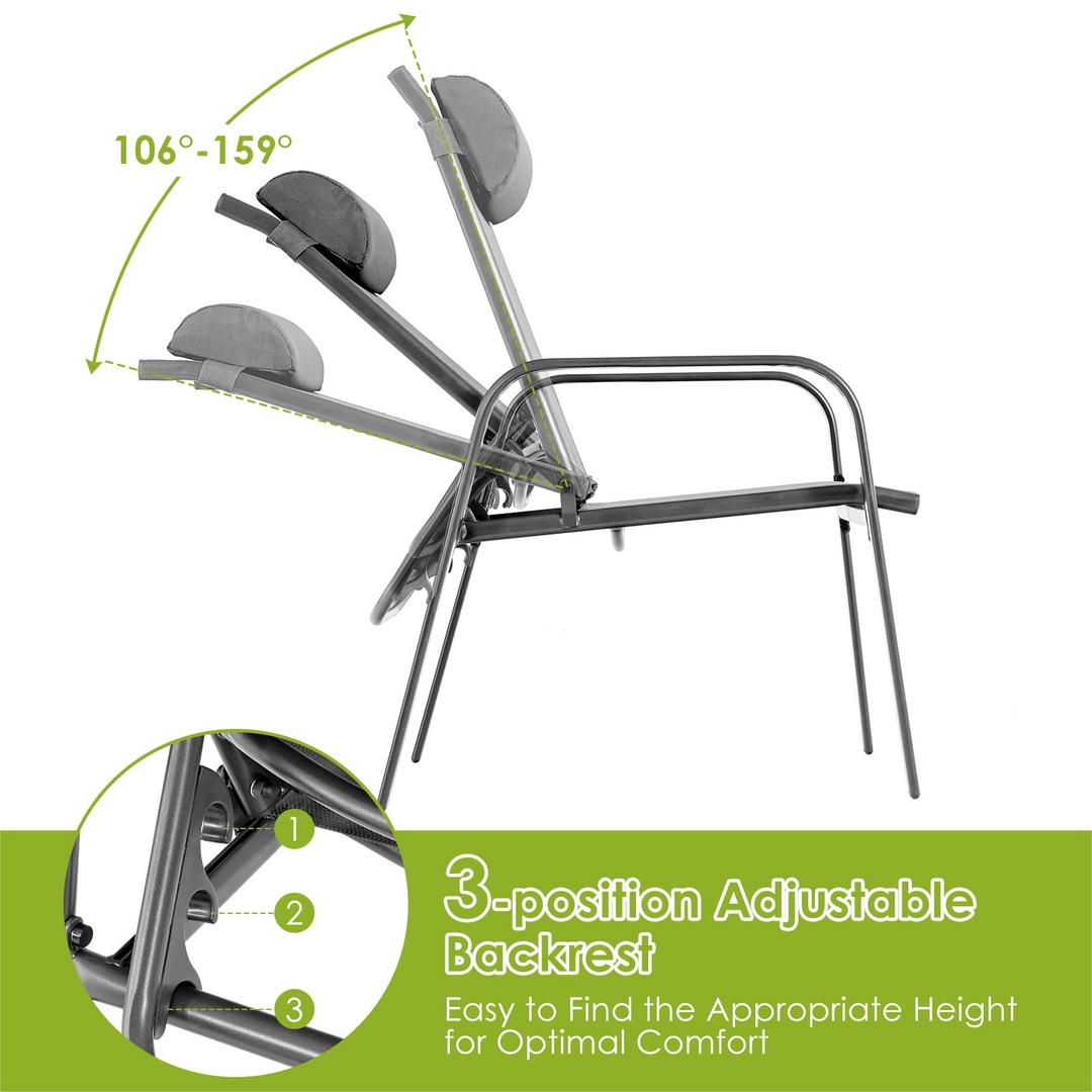 Giantex Stackable Patio Chairs with Adjustable Backrest Headrest, 3 Pieces