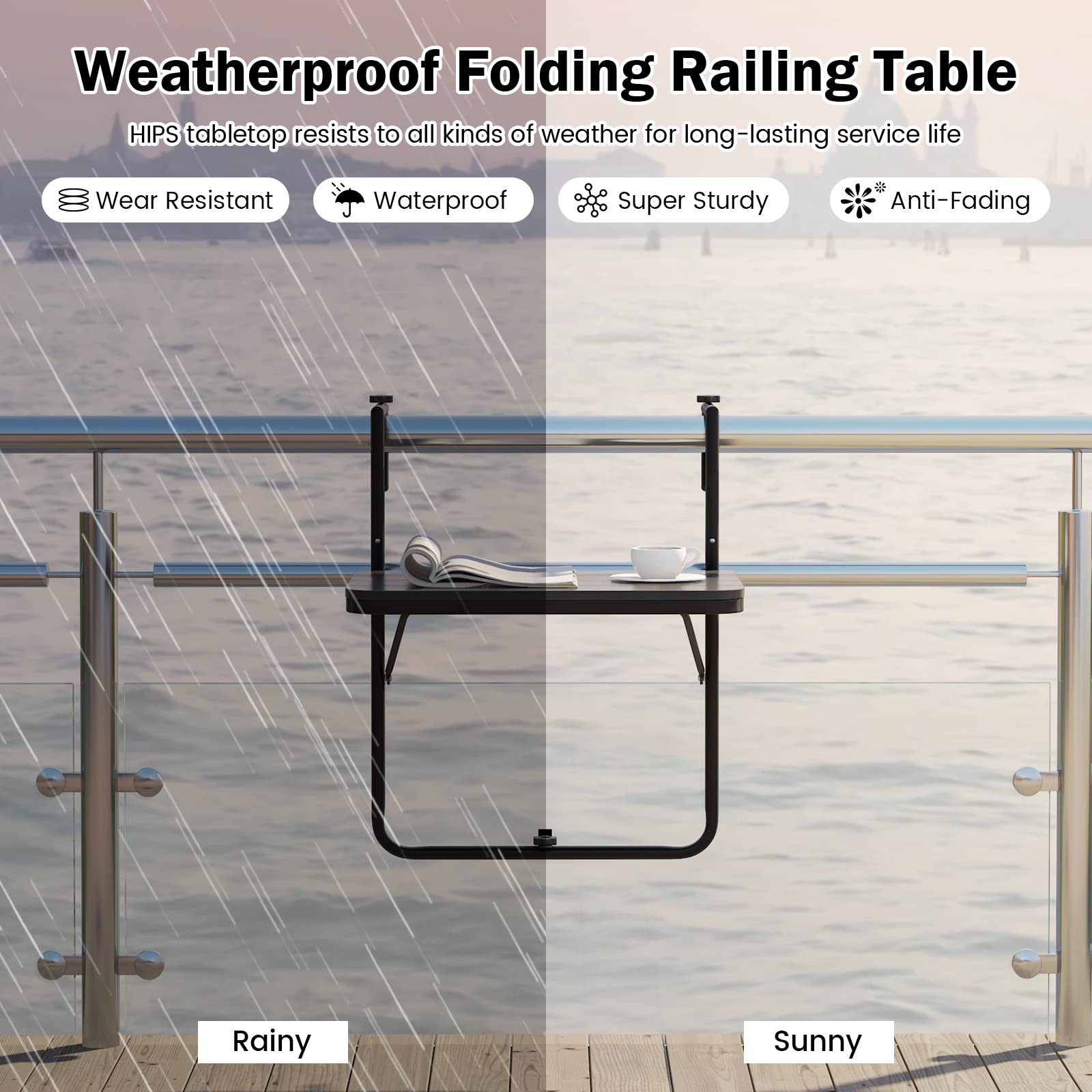 Giantex Outdoor Folding Hanging Table - Balcony Railing Table w/ 3-Level Height