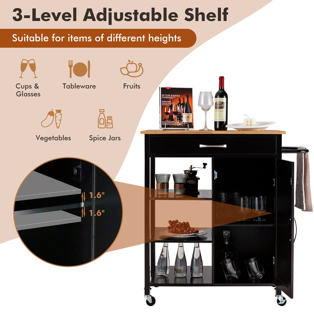 Giantex Kitchen Island - Mobile Kitchen Cart on Wheels, 1-Door Storage Cabinet, Large Drawer, 3 Tier Shelves