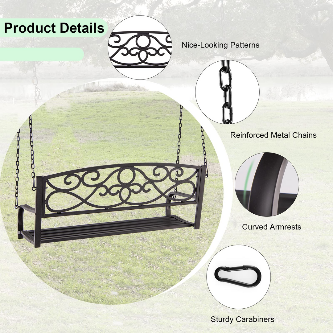 Metal Porch Swings 2 Person Outdoor Hanging Garden Bench with Sturdy Chains