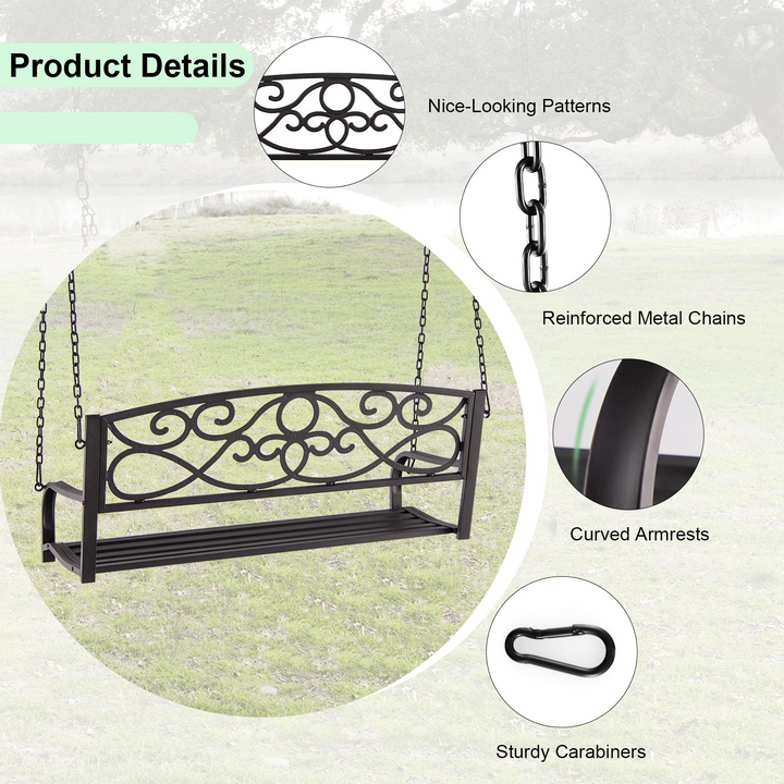 Metal Porch Swings 2 Person Outdoor Hanging Garden Bench with Sturdy Chains