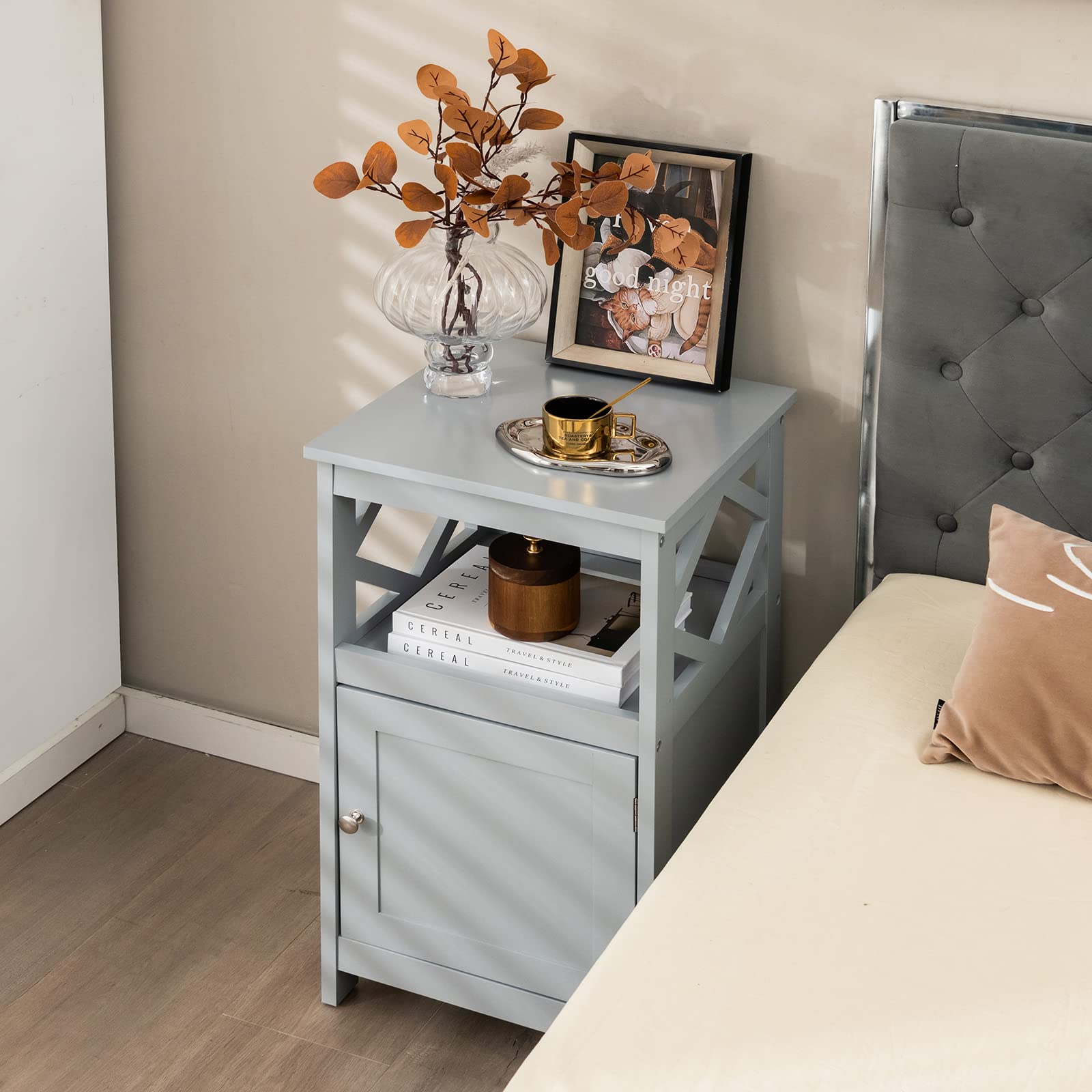 Giantex Bathroom Floor Storage Cabinet - Versatile Small Towel Cabinet with Door and Shelf