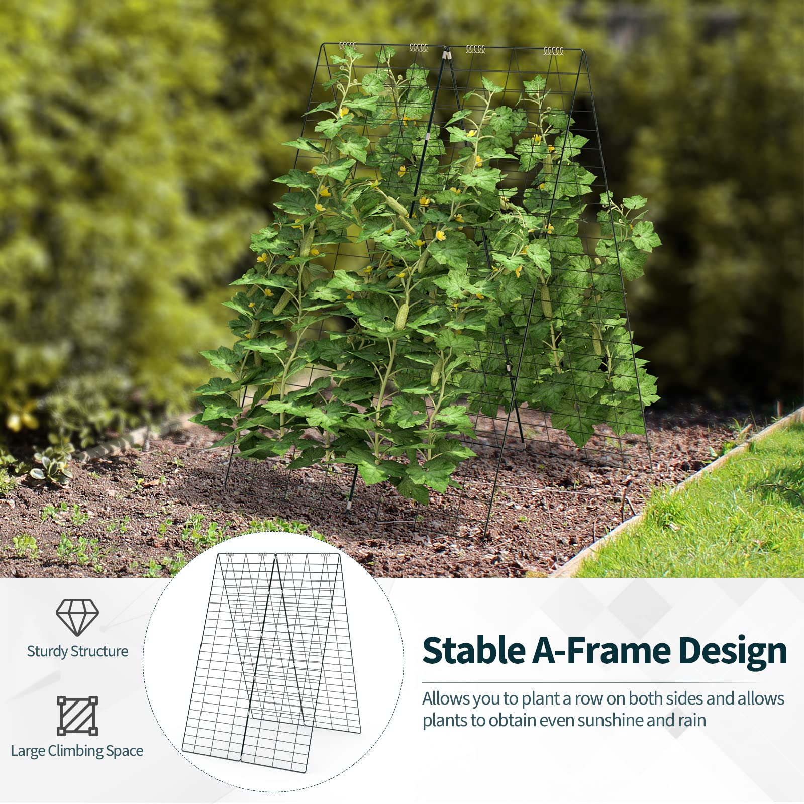 8 Panels Cucumber Trellis, A-Frame Garden Trellis for Plant Climbing