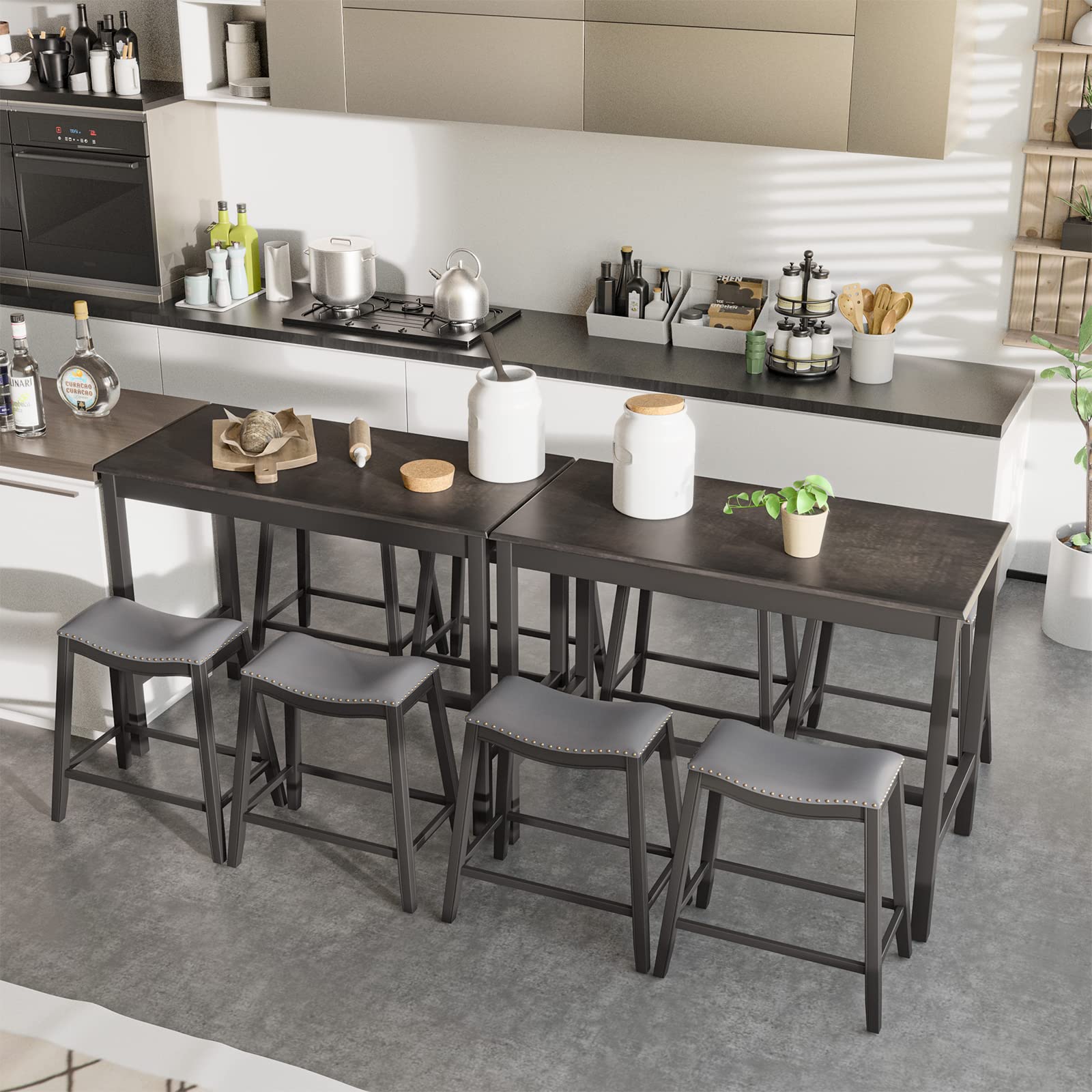 Giantex Dining Table Set for 4, Kitchen Counter Height Table w/ 4 Stools (Black)