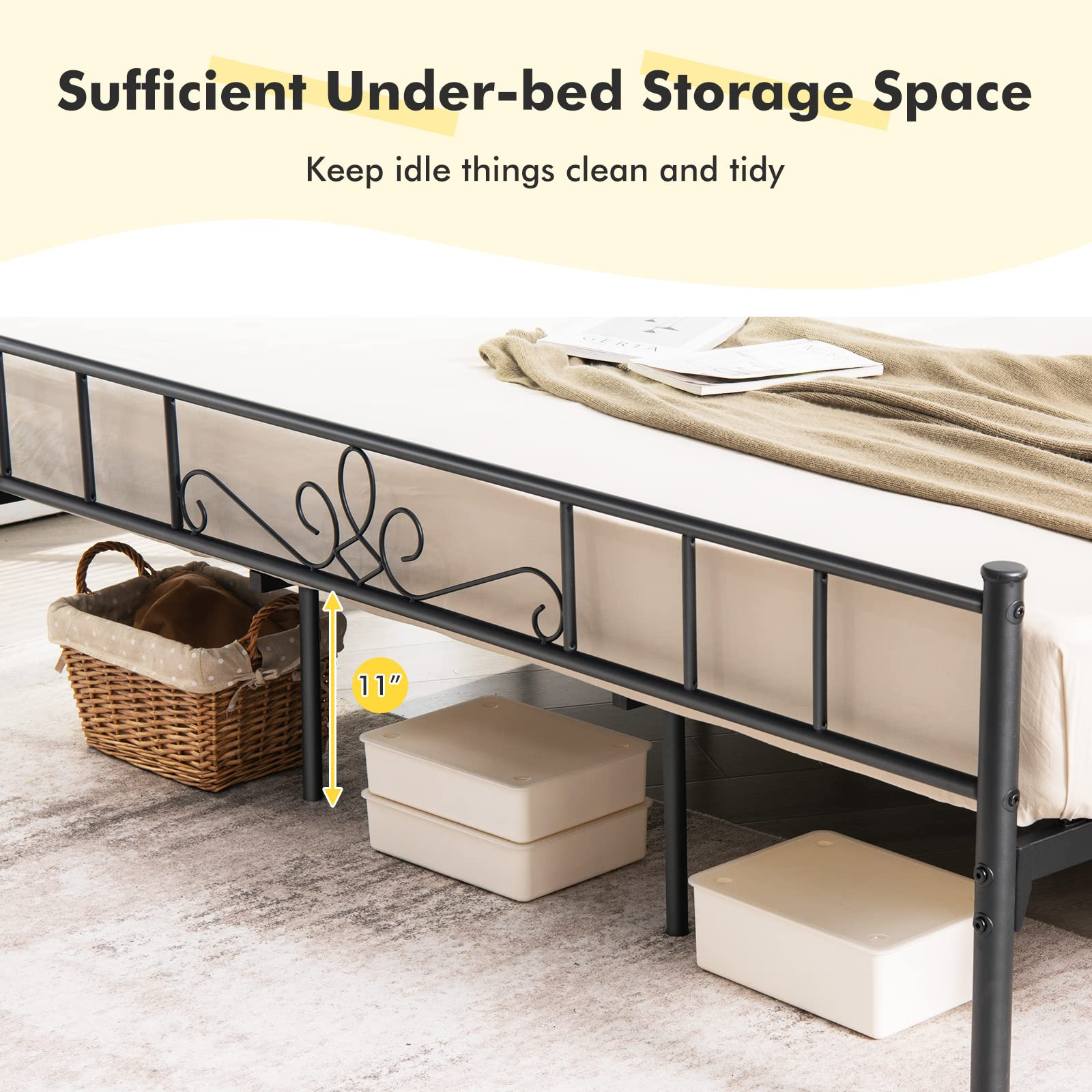 Mattress Foundation w/Heavy Duty Steel Slat Support, No Box Spring Needed
