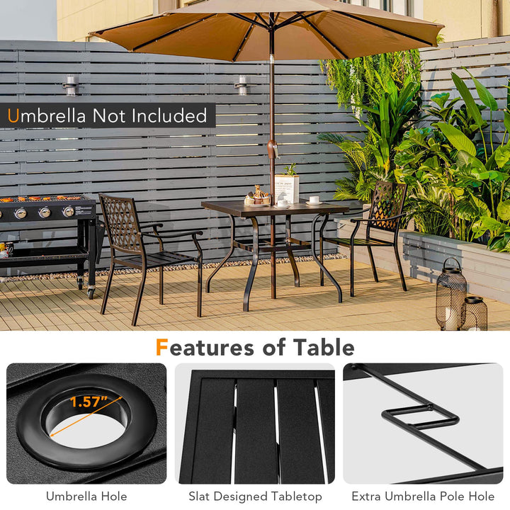 Giantex 3 Pieces Outdoor Dining Set, Patio Table & 2 Stackable Chairs, Outside Dining Furniture