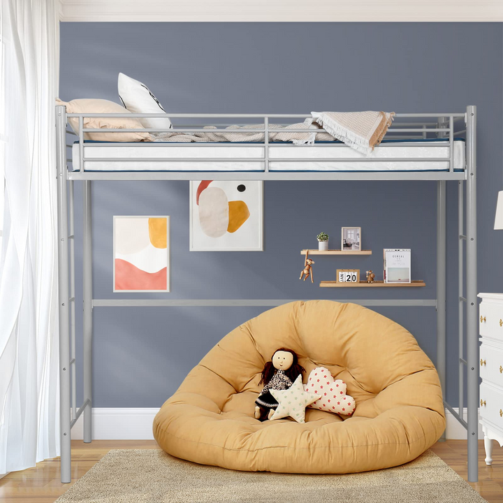 Heavy Duty Loft Bed Frame with 2 Ladders | Metal Loft Bed Twin Size