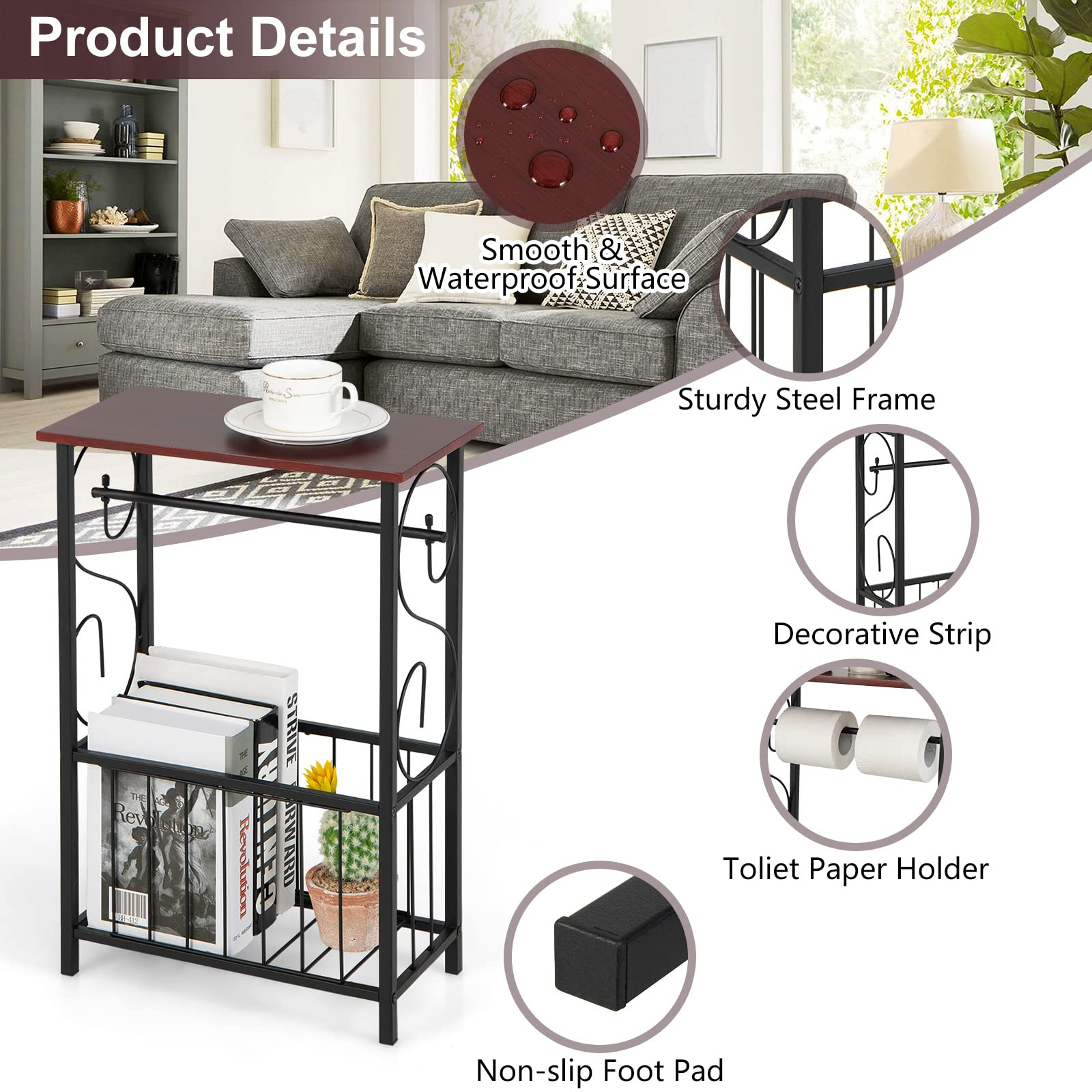 Giantex Side Table w/Paper Holder, Narrow Side Table