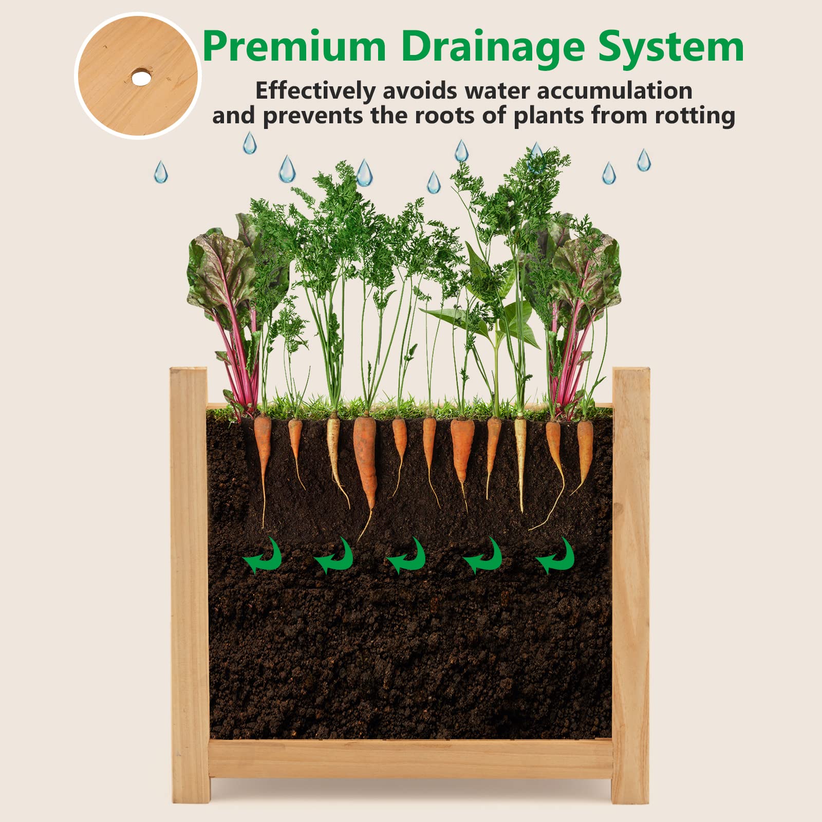Giantex 15” Planter Raised Garden Bed - Wooden Planting Box, Outdoor Folding Square Planter