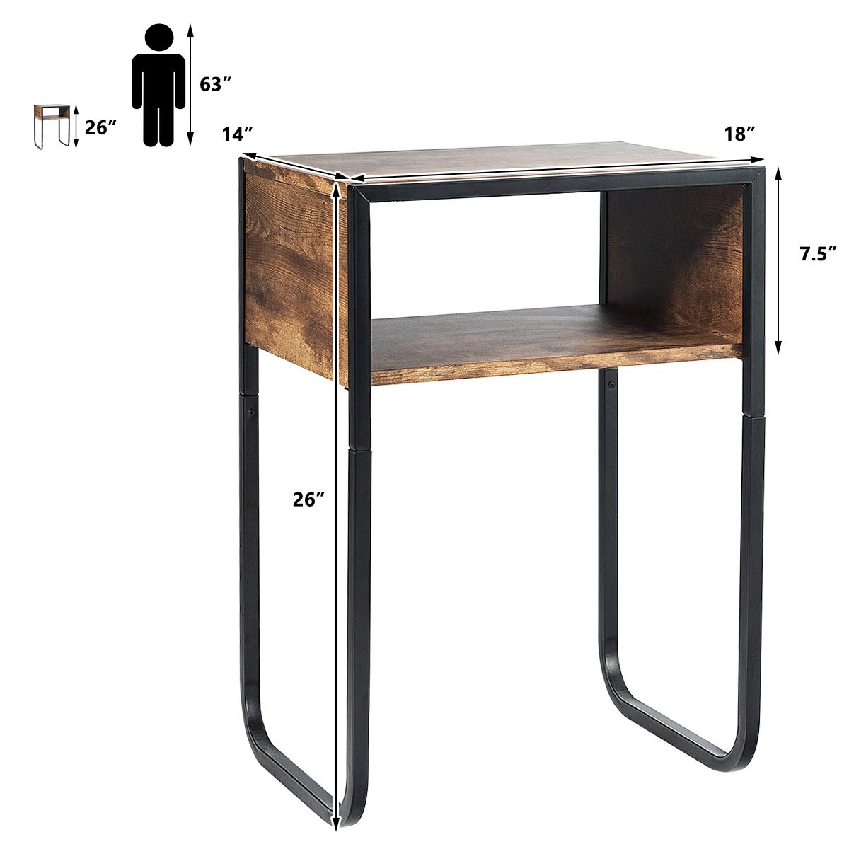 Giantex Side Table Industrial W/Drawer and Metal Frame