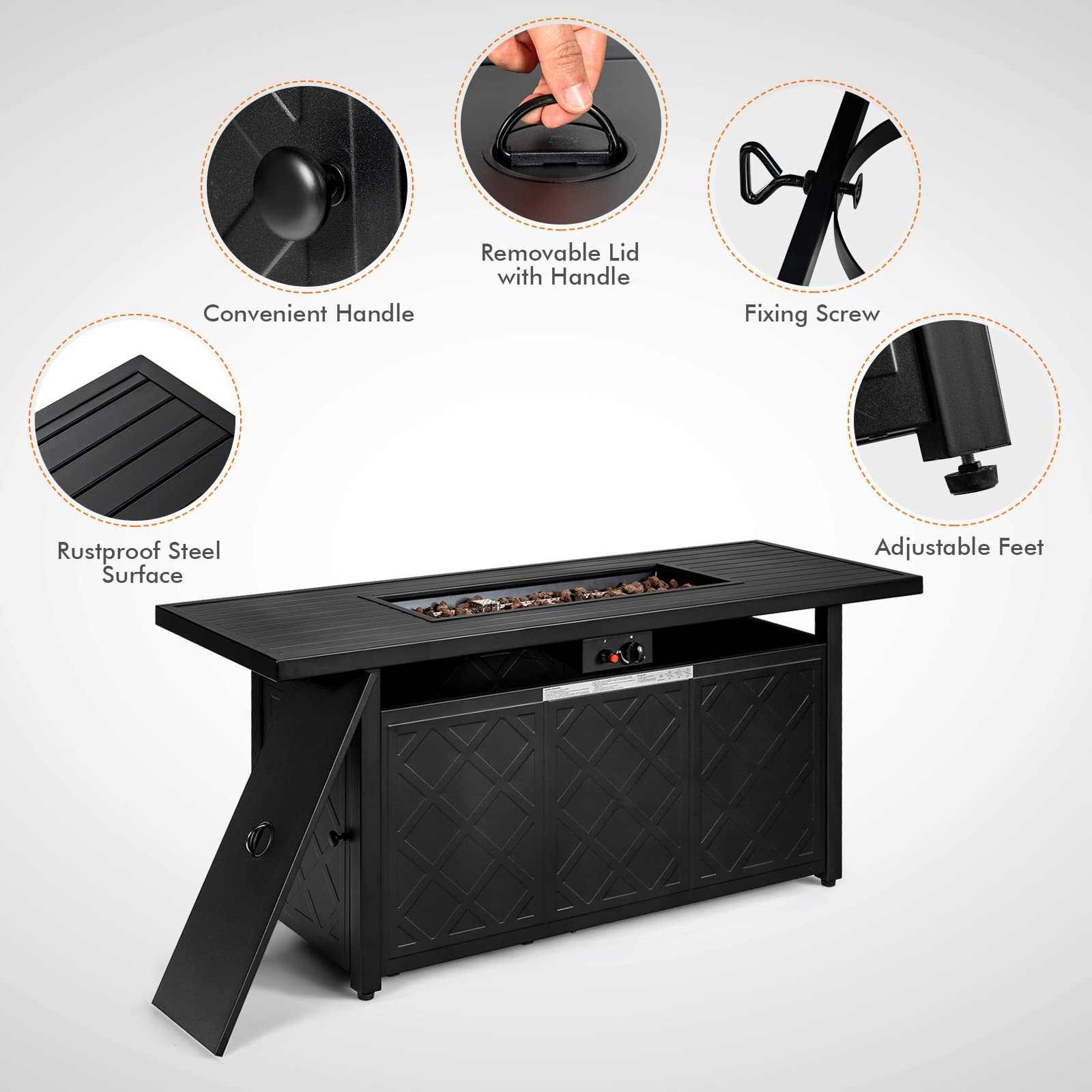 Giantex Gas Fire Table, Rectangular Outdoor Patio Propane Firepit Table