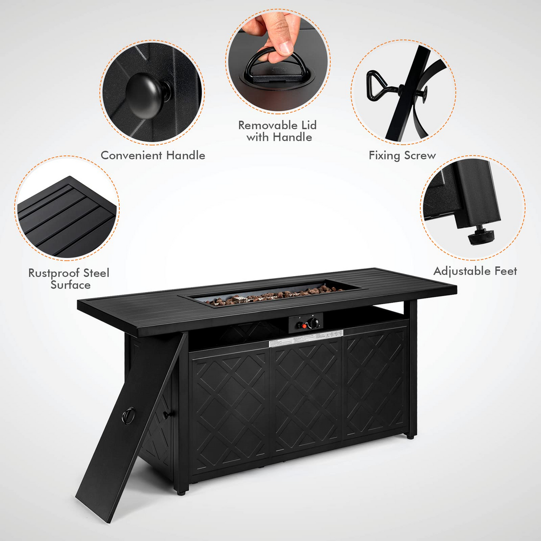 Giantex Gas Fire Table, Rectangular Outdoor Patio Propane Firepit Table