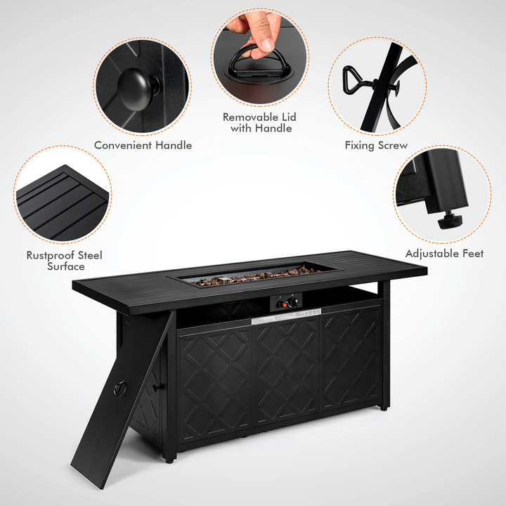 Giantex Gas Fire Table, Rectangular Outdoor Patio Propane Firepit Table
