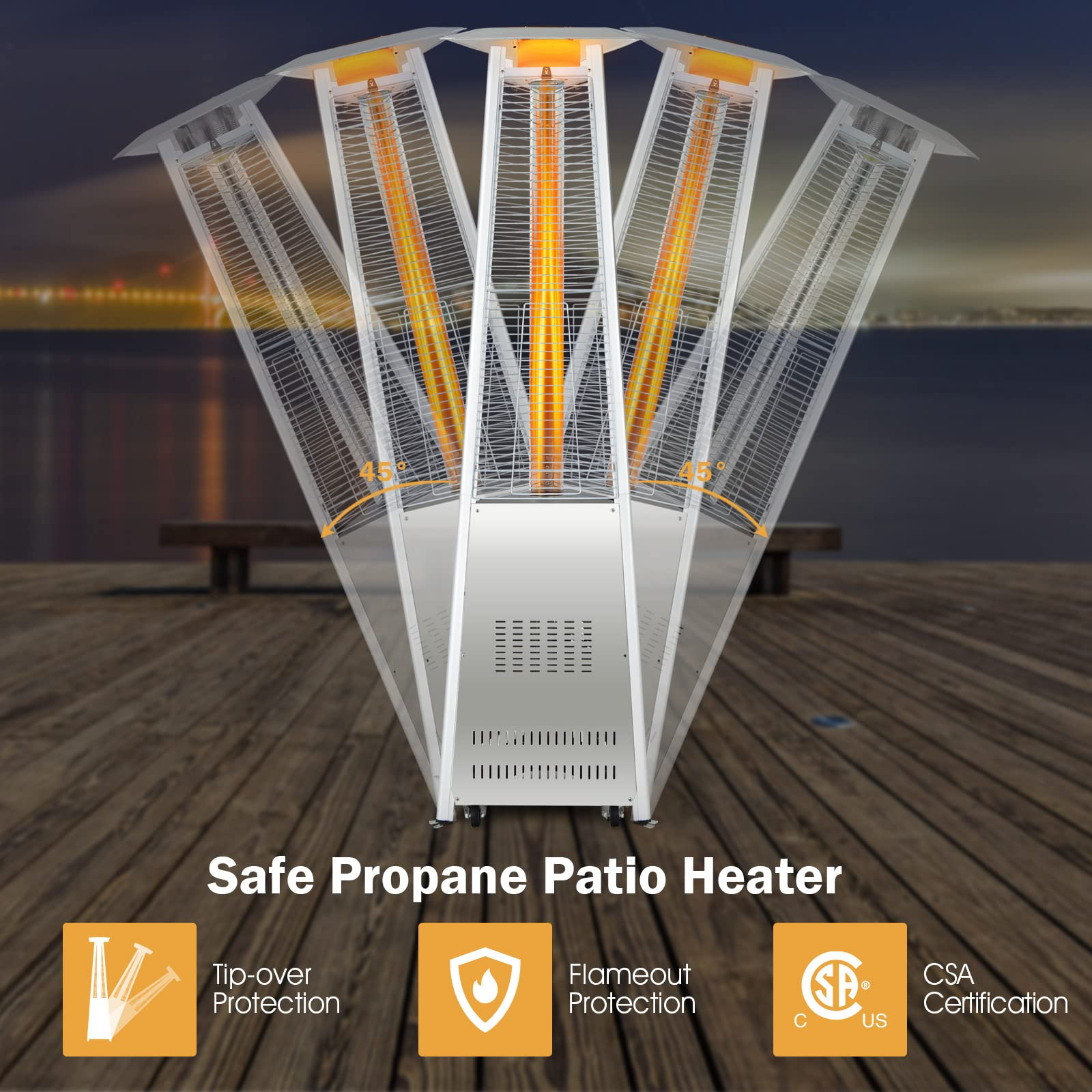 Outdoor Heater with Tip-Over & Flameout Protection for Backyard, Garden (Silver)