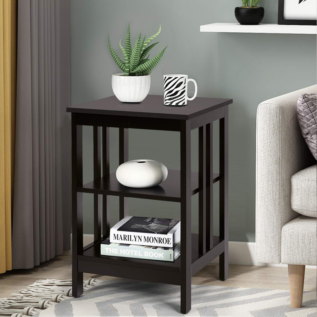 Giantex Nightstand 3-Tier Sofa Side Table W/Reinforced Bars and Stable Structure