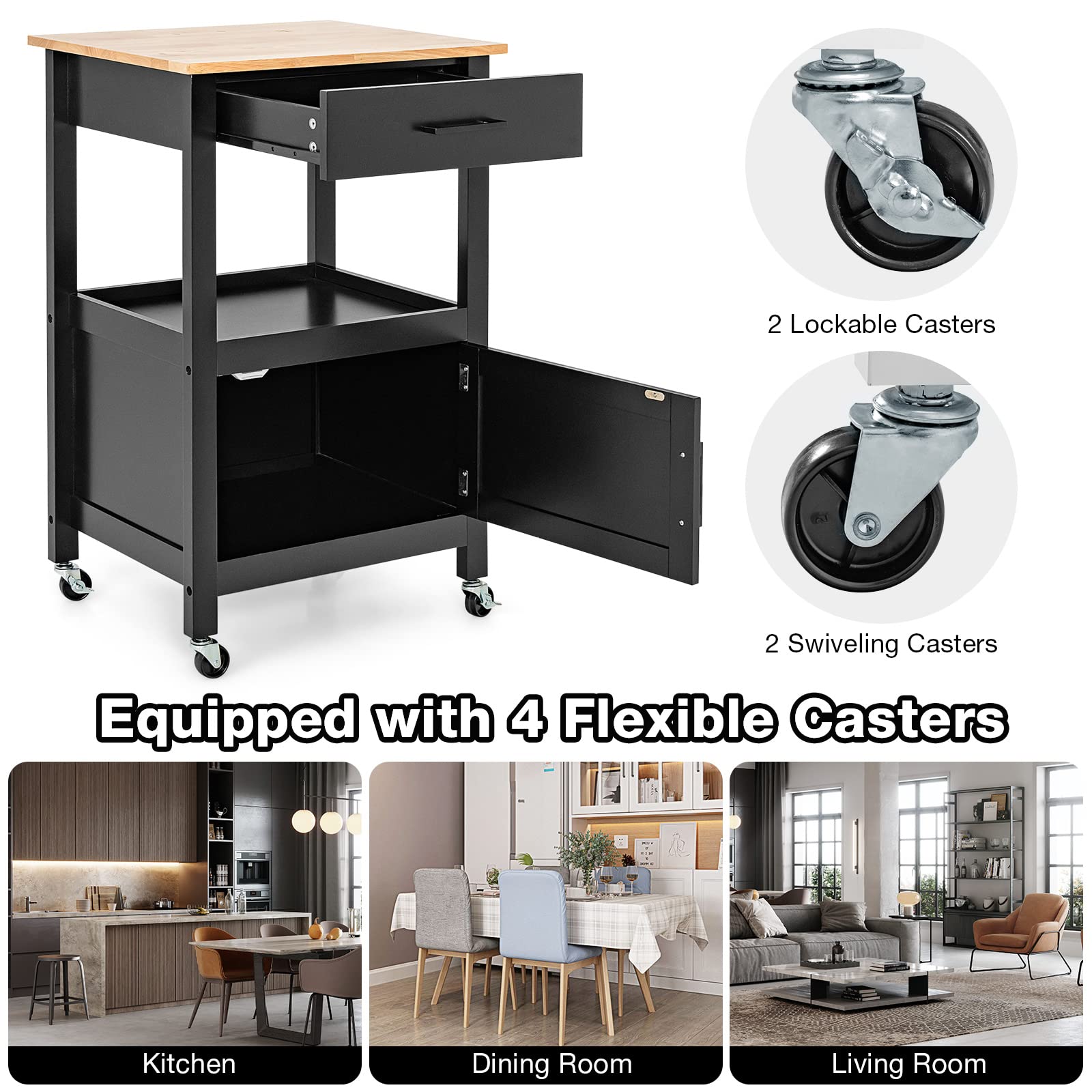 Giantex Kitchen Island with Storage, Small Kitchen Cart on Wheels w/ Drawer, 3 Hooks, Rolling Trolley