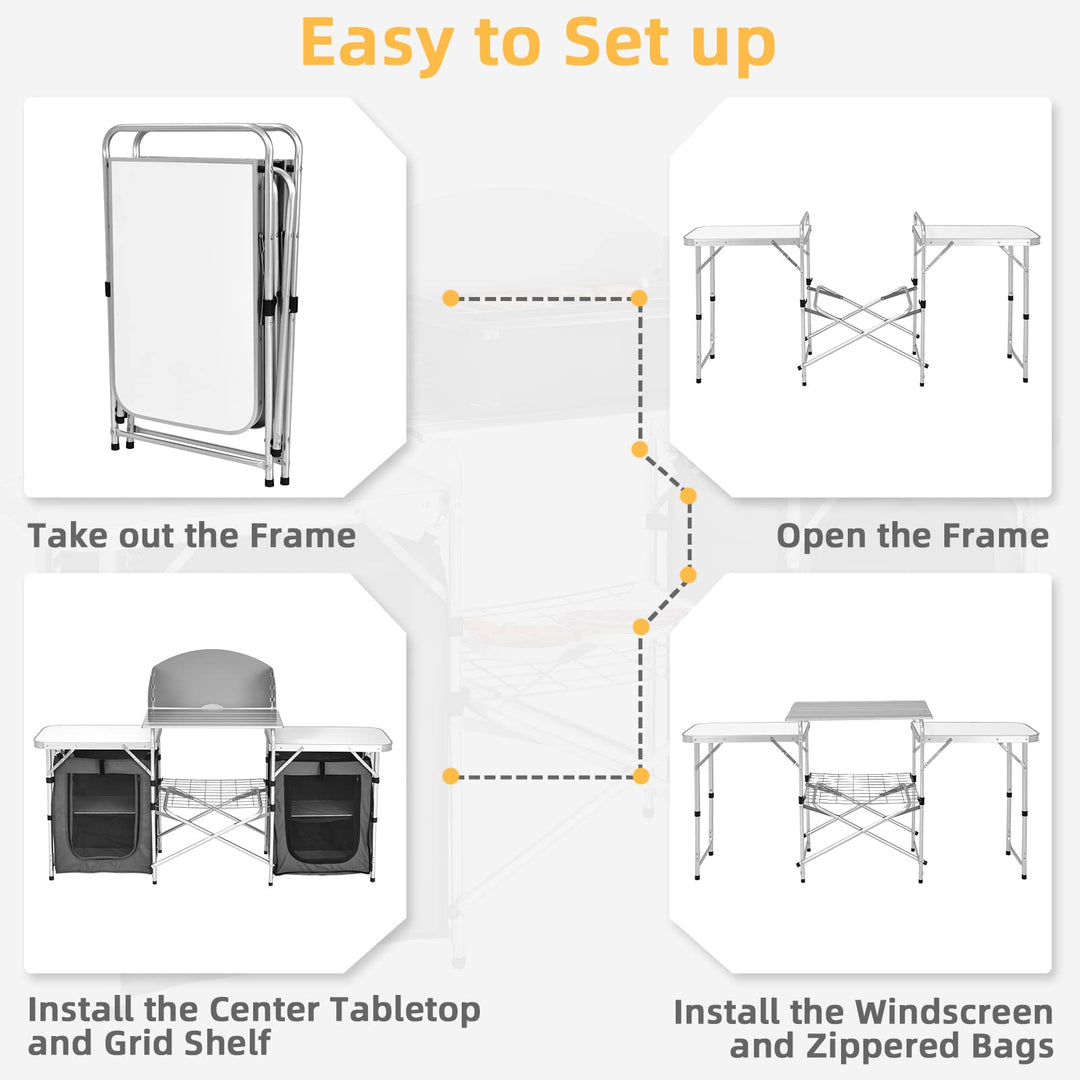 Giantex Folding Camping Kitchen Table w/ 2 Storage Organizer