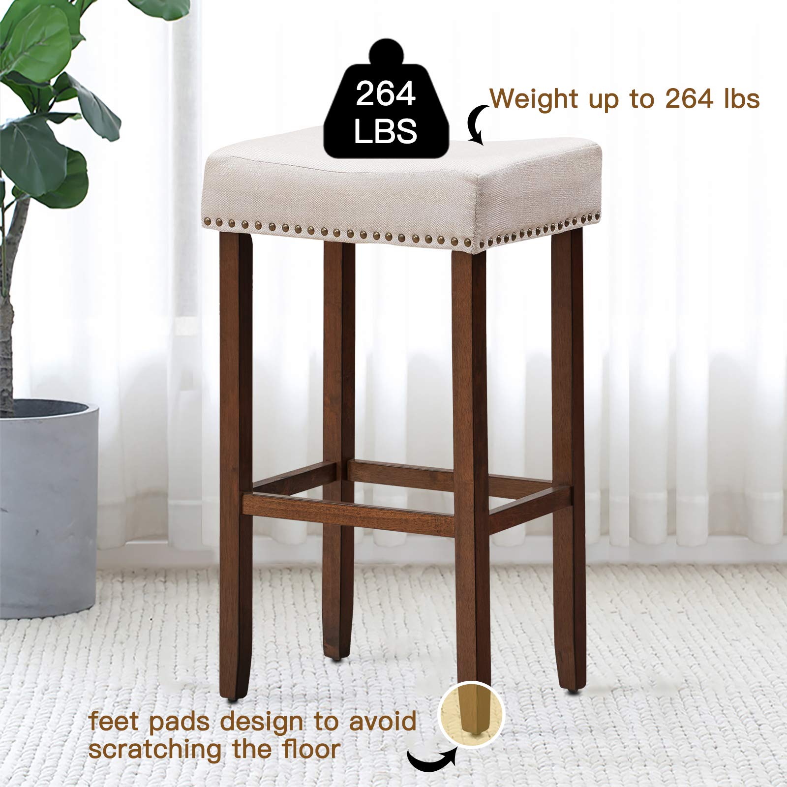 Giantex Backless Counter Height Stools with Brass Nail Head Studs