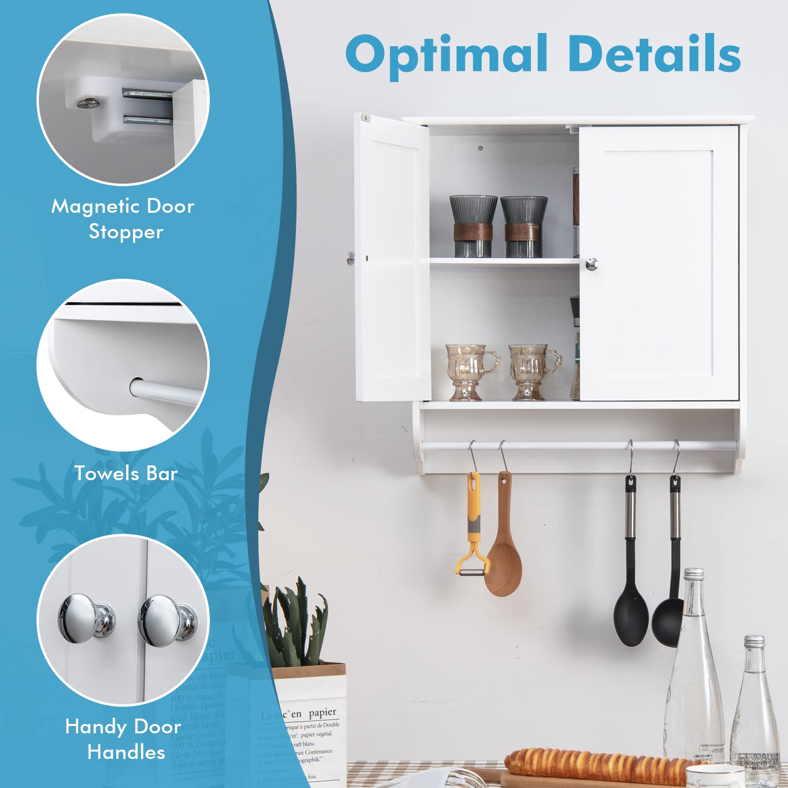 Bathroom Cabinet Wall Mounted - Over The Toilet Medicine Cabinet with Double Doors - Giantex