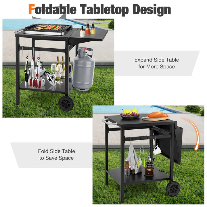 Giantex Outdoor Pizza Oven Stand Grill Cart with Wheels, Foldable Side Table, Gas Tank Hook